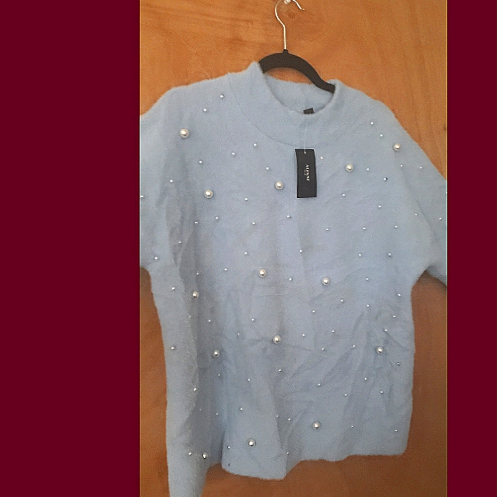 ALFANI 1X FADED BLUE PEARL SWEATER NEW